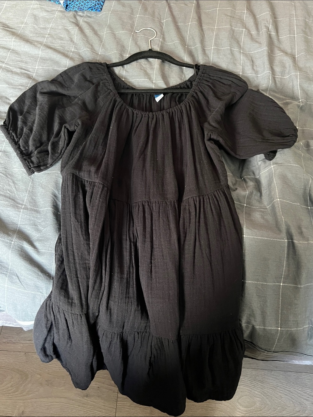 Old Navy Black Puff Sleeve Tiered Mini Dress Women’s Medium - Picture 3 of 6